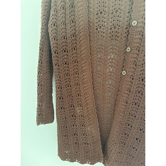 Gap Kids Girls 10 Brown Hooded Crochet Cardigan With Buttons & Long Sleeves - Picture 3 of 6